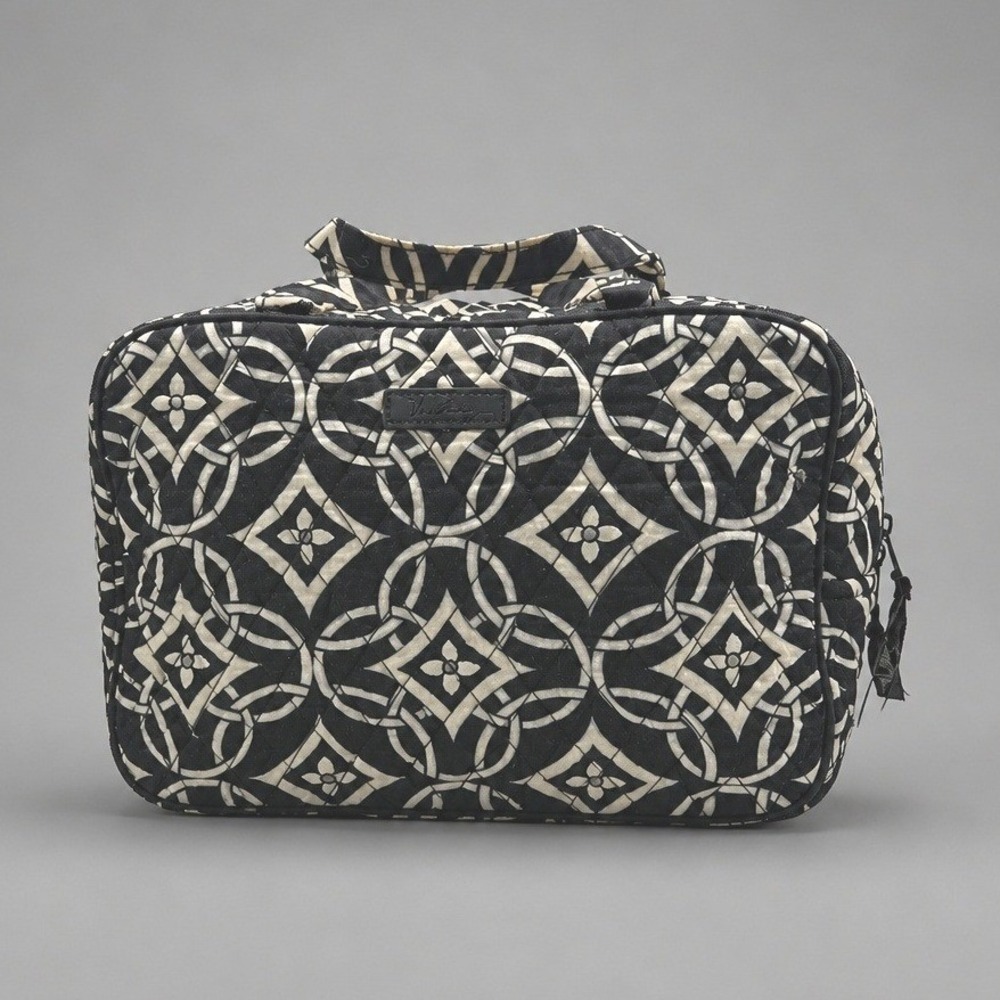 Vera Bradley Cosmetic Bag Large Black White Geometric Quilted Travel Case